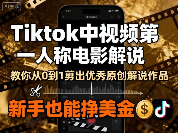 【19670】Tiktok中视频第一人称电影解说，教你从0到1剪出一个优秀的原创解说作品，新手也能挣美金