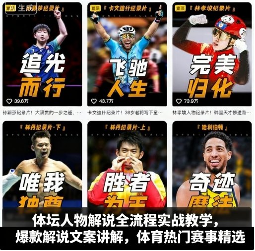 【19745】体坛人物解说全流程实战教学，爆款解说文案讲解，体育热门赛事精选