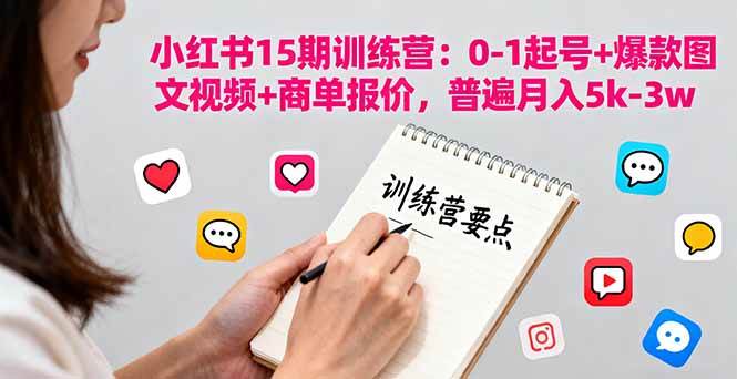 【19843】花生的小红书15期训练营：0-1起号+爆款图文视频+商单报价，普遍月入5k-3w