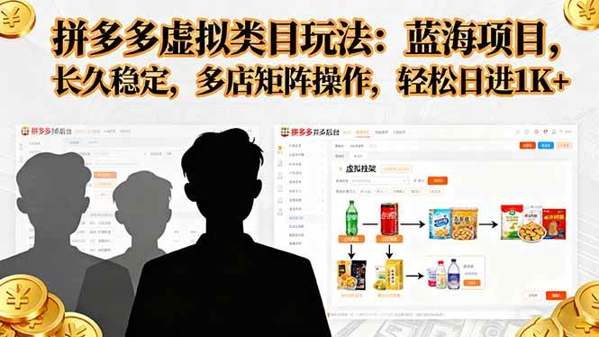 【19922】拼多多虚拟类目玩法，蓝海项目，长久稳定，多店矩阵操作，轻松日进1K+
