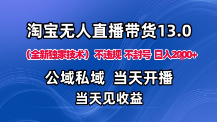【19972】淘宝无人直播13.0，公域私域技术，不封号，不违规布局下半年旺季赛道，日入1K+（独家技术）【揭秘】
