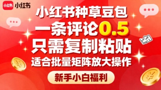 【20040】小红书种草豆包，一条评论0.5，只需复制粘贴，适合批量矩阵放大操作，新手小白福利