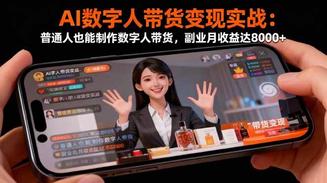 【20113】AI数字人带货变现实战：普通人也能制作数字人带货，副业月收益达8000+