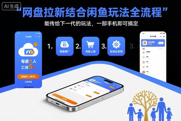 【20344】网盘拉新结合闲鱼玩法全流程，能传给下一代的玩法，一部手机即可搞定（附入口渠道以及实操教程）
