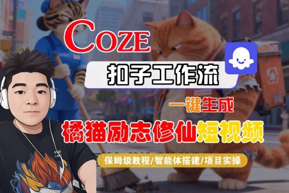 【20619】Coze扣子智能体工作流一键生成“橘猫励志修仙“短视频，全流程保姆级教学