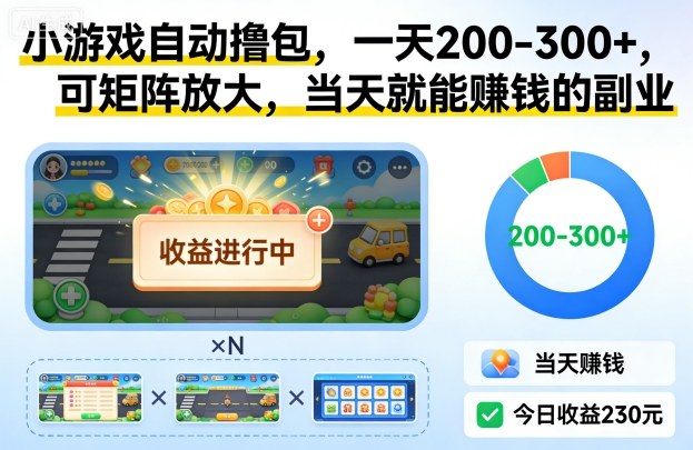 【20714】小游戏自动撸包，一天200-300+，可矩阵放大，当天就能賺米的副业【揭秘】