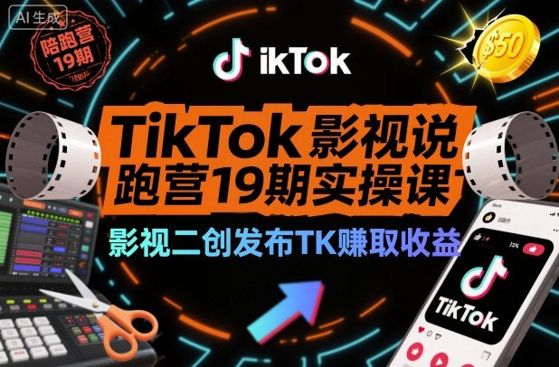 狂朝TikTok影视解说陪跑营19期实操课，影视二创发布TK賺取收益，万播收益50美金（12月22日更新）
