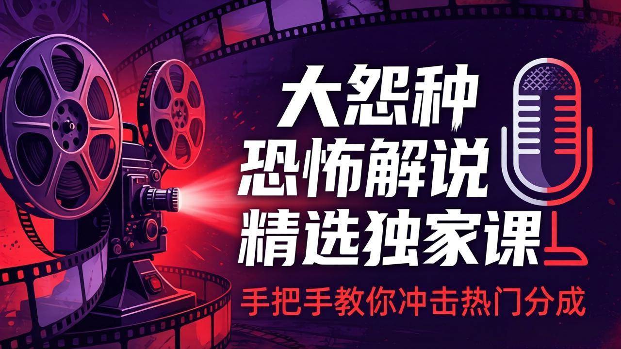 【21521】大怨种恐怖解说精选独家课：电影下载+文案配音+片头封面，手把手教你冲击热门分成