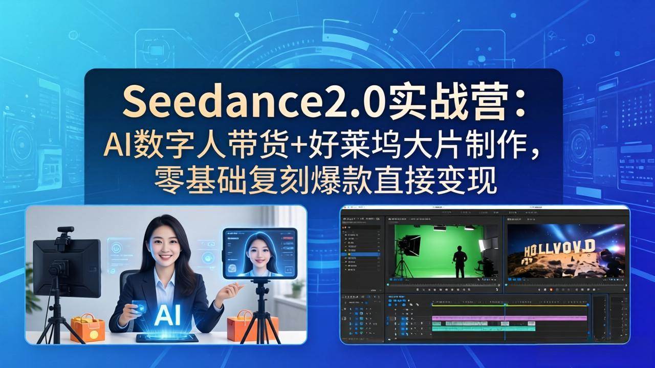 【21608】吴老师Seedance2.0实战营：AI数字人带货+好莱坞大片制作，零基础复刻爆款直接变现