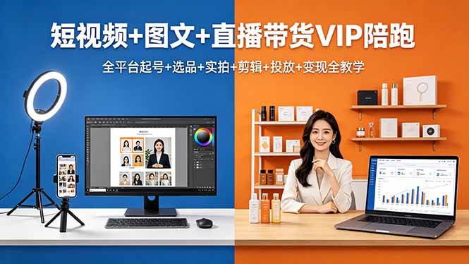 【21631】大涛短视频+图文+直播带货VIP陪跑，全平台起号+选品+实拍+剪辑+投放+变现全教学