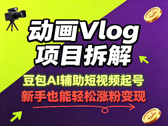 【21641】动画Vlog项目拆解，豆包AI辅助短视频起号，新手也能轻松涨粉，43条作品涨粉8.3W