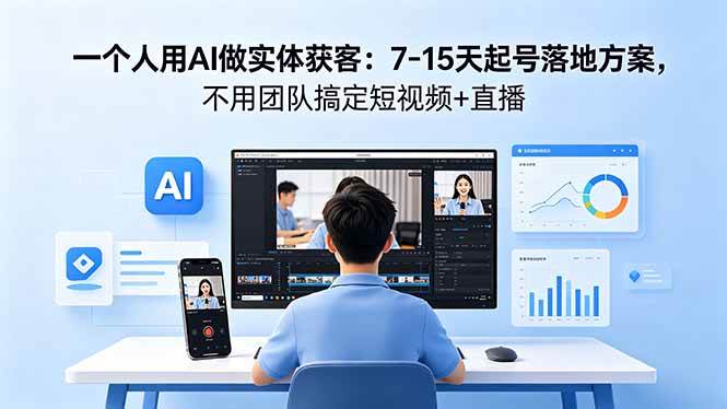 【21666】一个人用AI做实体获客：7-15天起号落地方案，不用团队搞定短视频+直播