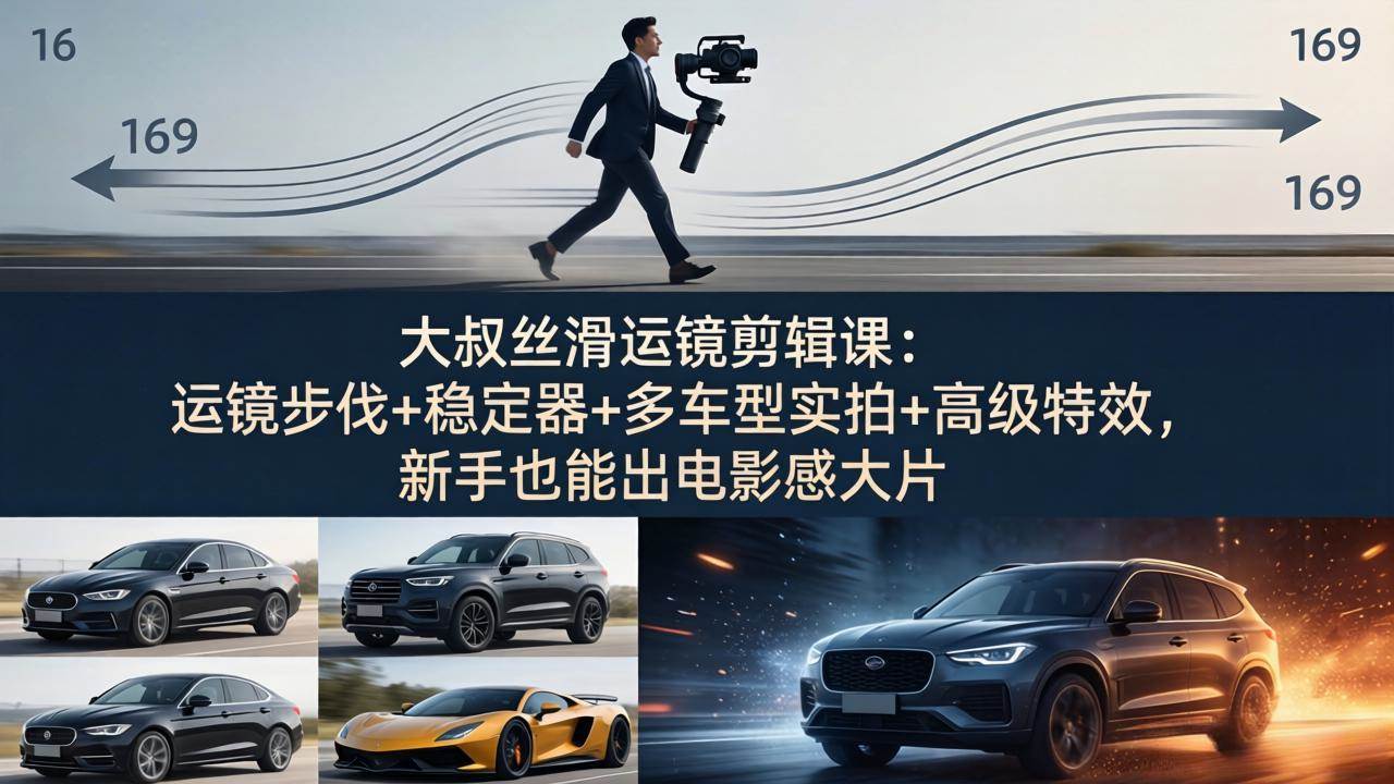 【21667】大叔丝滑运镜剪辑课：运镜步伐+稳定器+多车型实拍+高级特效，新手也能出电影感大片