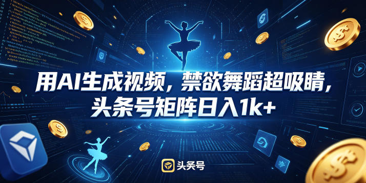 【21686】用AI生成视频，禁欲舞蹈超吸睛，头条号矩阵日入1k+