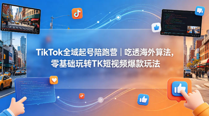 【21784】TikTok中视频全域起号陪跑营｜吃透海外算法，零基础玩转TK短视频爆款玩法，TK伟专属1980线上课程