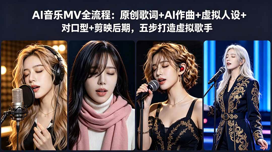 【21787】AI音乐MV全流程：原创歌词+AI作曲+虚拟人设+对口型+剪映后期，五步打造虚拟歌手
