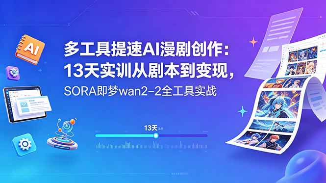 【21791】多工具提速AI漫剧创作：13天实训从剧本到变现，SORA即梦wan2-2全工具实战