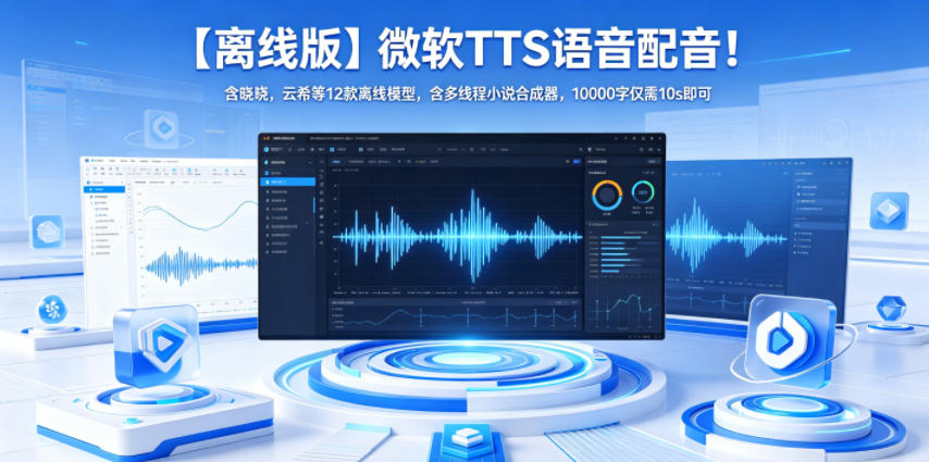 【1477】【离线版】微软TTS语音配音！含晓晓，云希等12款离线模型，含多线程小说合成器，10000字仅需10s即可