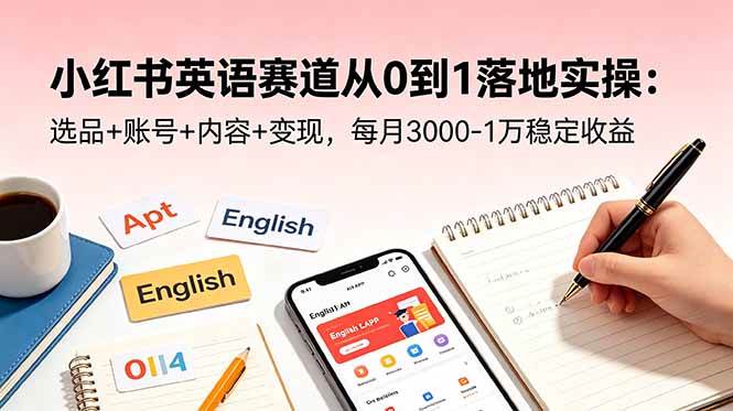 【21819】张不问小红书英语赛道从0到1落地实操：选品+账号+内容+变现，每月3000-1万稳定收益