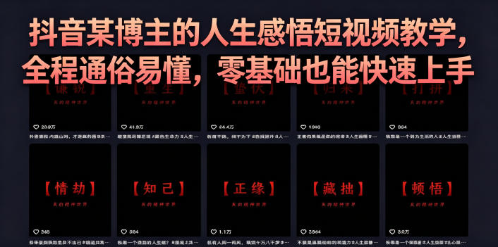 【21847】抖音某博主的灰太狼人生感悟短视频教学，全程通俗易懂，零基础也能快速上手