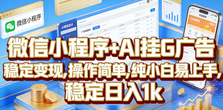 【21874】微信小程序+AI挂G广告，稳定变现，操作简单，纯小白易上手，稳定日入1k【揭秘】