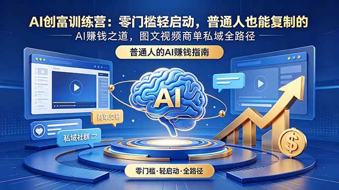 【21885】张萌AI创富训练营：零门槛轻启动，普通人也能复制的AI赚钱之道，图文视频商单私域全路径