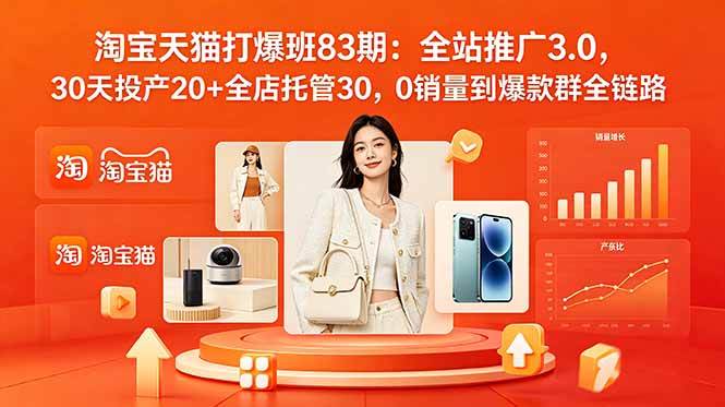 叮当会2026淘宝天猫打爆班83期：全站推广3.0，30天投产20+全店托管30，0销量到爆款群全链路