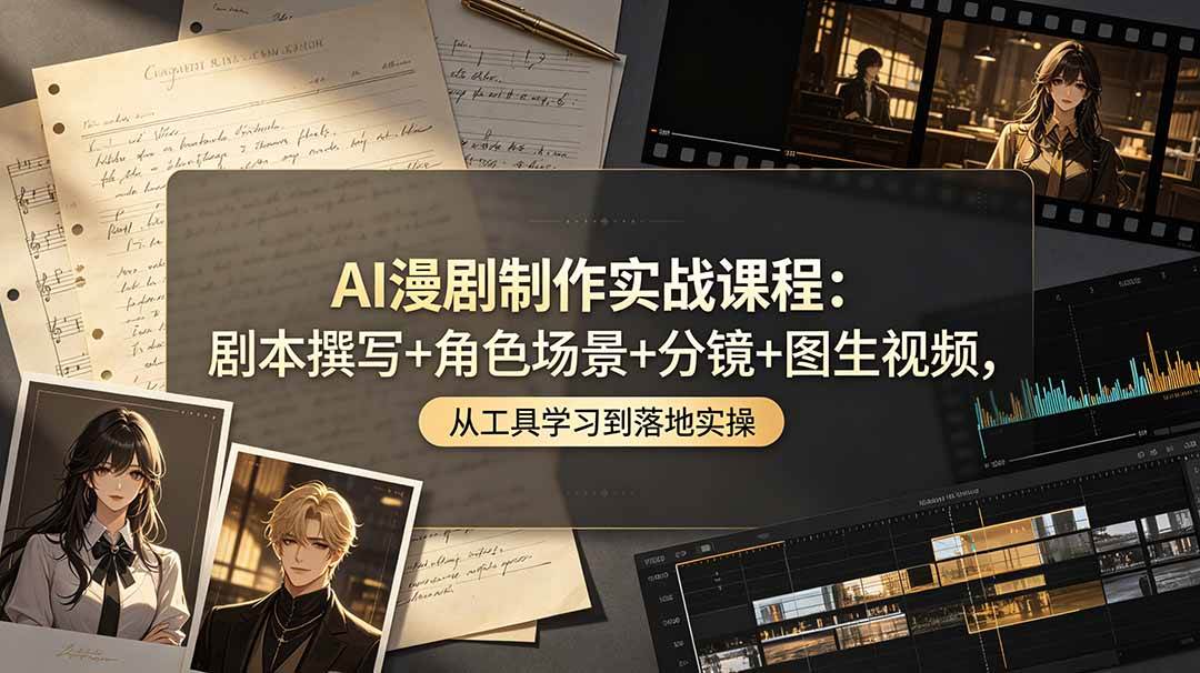 【21931】AI漫剧制作实战课程：剧本撰写+角色场景+分镜+图生视频，从工具学习到落地实操
