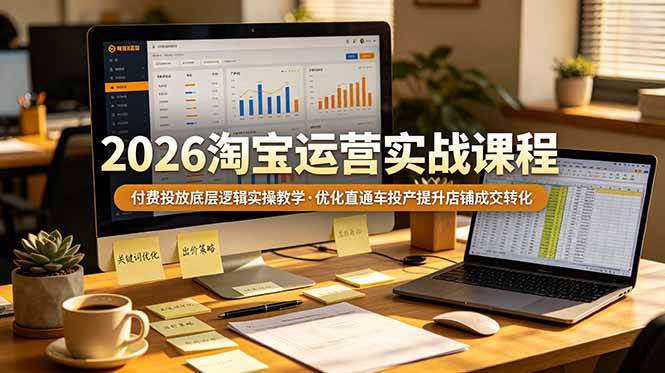 【21933】贾真 洪七2026 淘宝运营实战课程，付费投放底层逻辑实操教学，优化直通车投产提升店铺成交转化