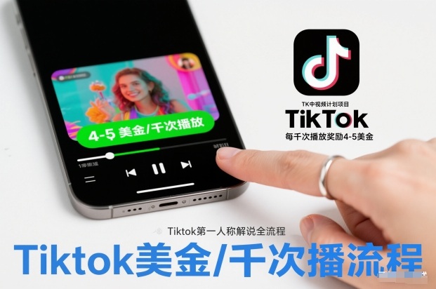 【20786】TK中视频计划项目，Tiktok第一人称解说流程，每干次播放奖励4-5美金