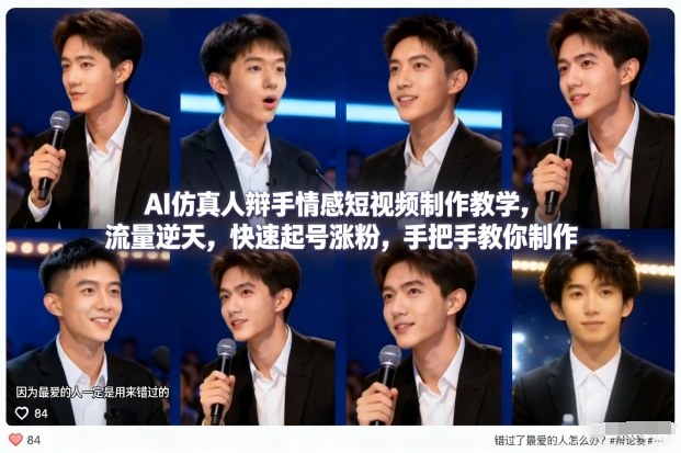 【20999】AI仿真人辩手情感短视频制作教学，流量逆天，快速起号涨粉，手把手教你制作