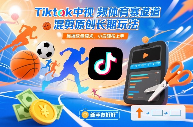 【21048】Tiktok中视频体育赛道混剪原创长期玩法，靠播放量賺米，小白轻松上手