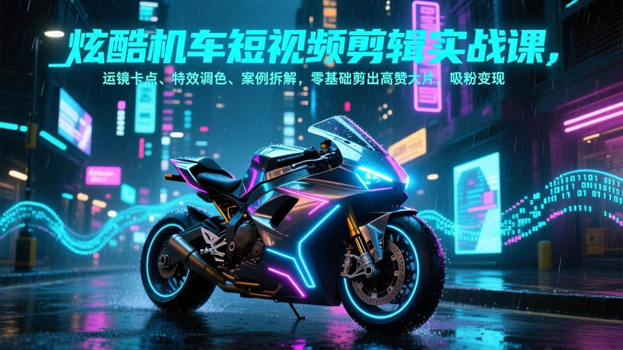 【21347】炫酷机车短视频剪辑实战课，运镜卡点、特效调色、案例拆解，零基础剪出高赞大片，吸粉变现