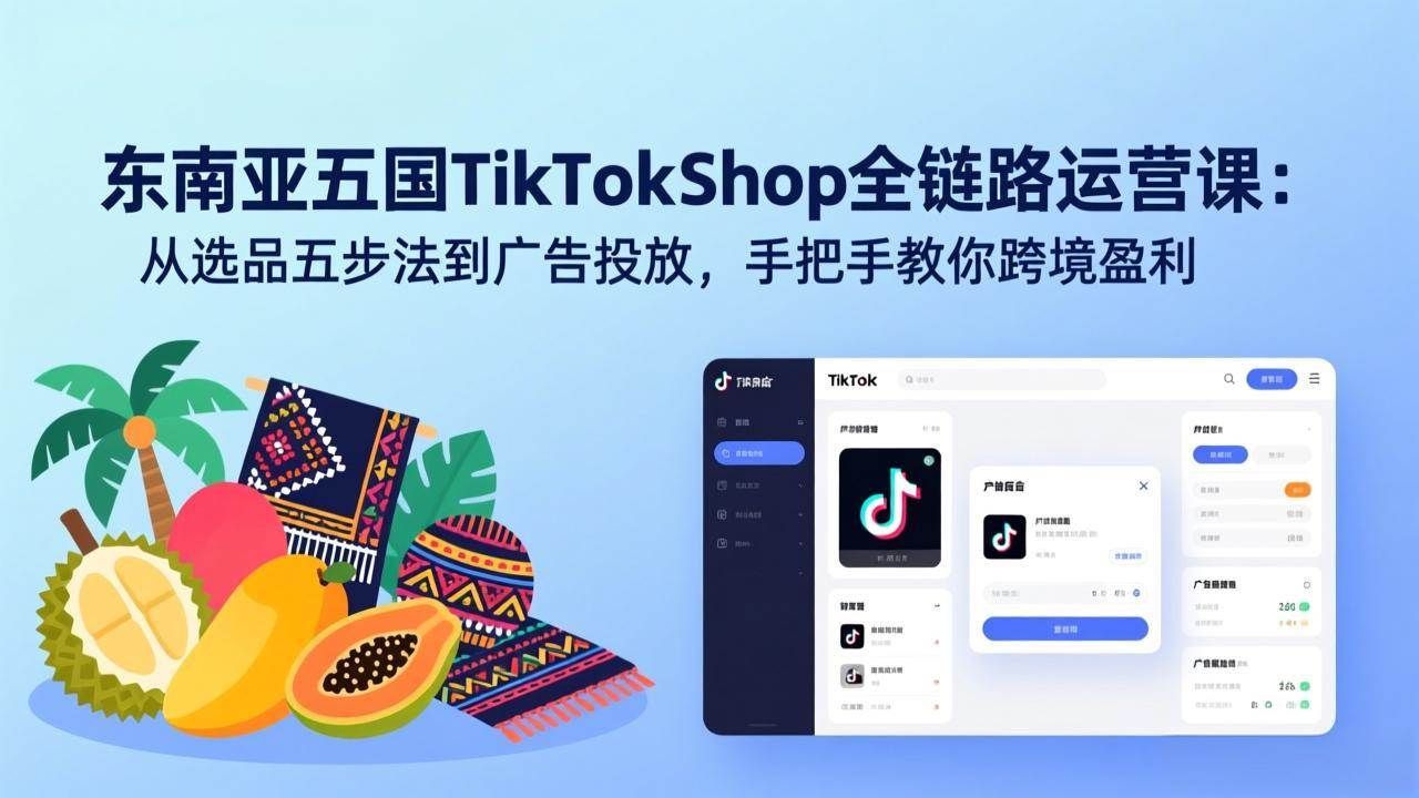 DEMO老师东南亚五国TikTok Shop全链路运营课：从选品五步法到广告投放，手把手教你跨境盈利
